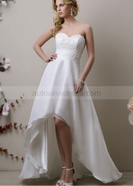 Ivory Lace Organza Hi Low Beaded Prom Dress